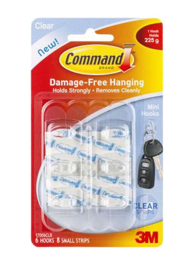 3M 6-Piece Command Double Adhesive Plastic Hook Set Clear 2x2.75x0.80cm - Image 2