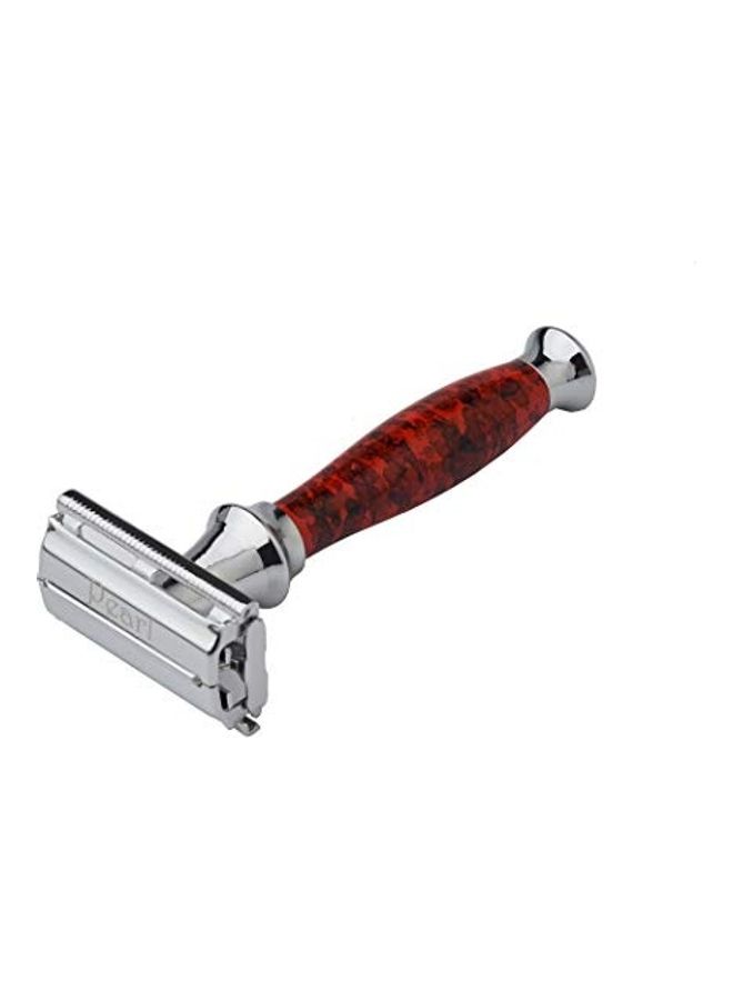 PEARL - Shaving Double Edge Butterfly Safety Razor Marble Red/Silver - Image 1