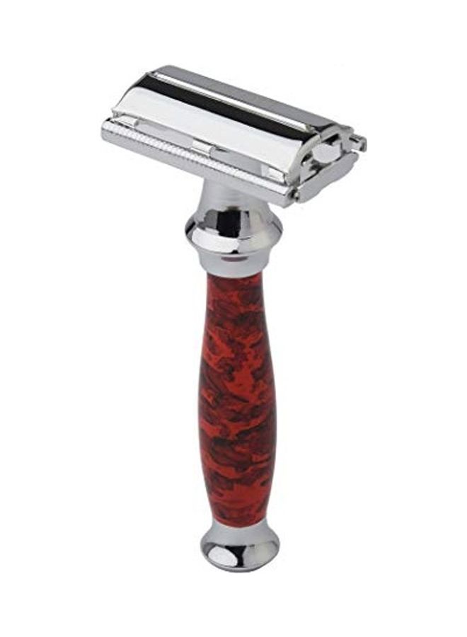 PEARL - Shaving Double Edge Butterfly Safety Razor Marble Red/Silver - Image 1