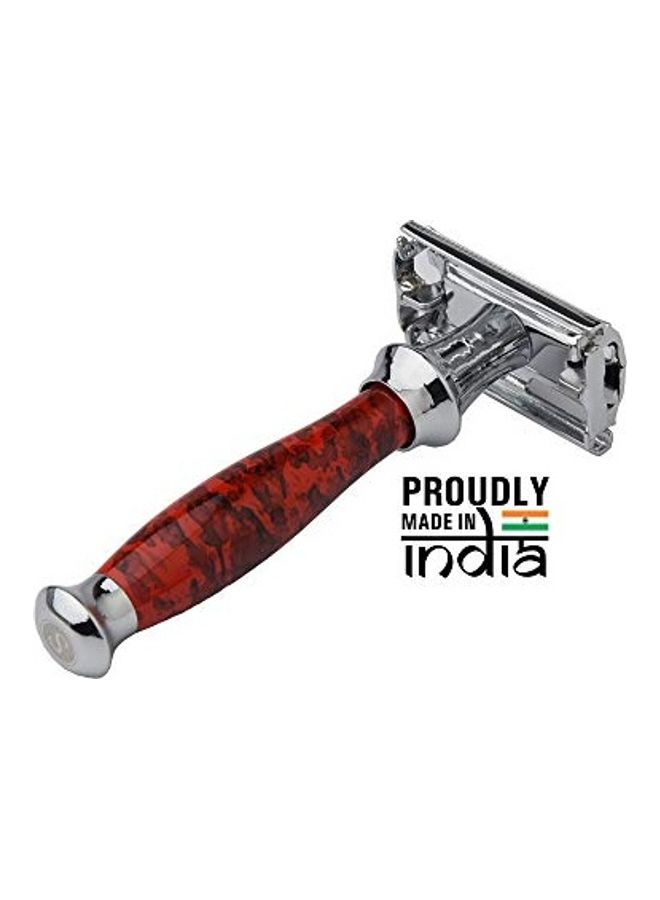 PEARL - Shaving Double Edge Butterfly Safety Razor Marble Red/Silver - Image 1
