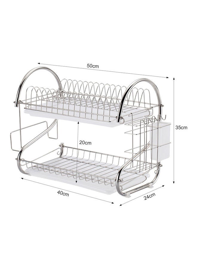 Dish Drying Rack Storage Organizer Silver 41.5x25.5x14cm - Image 2