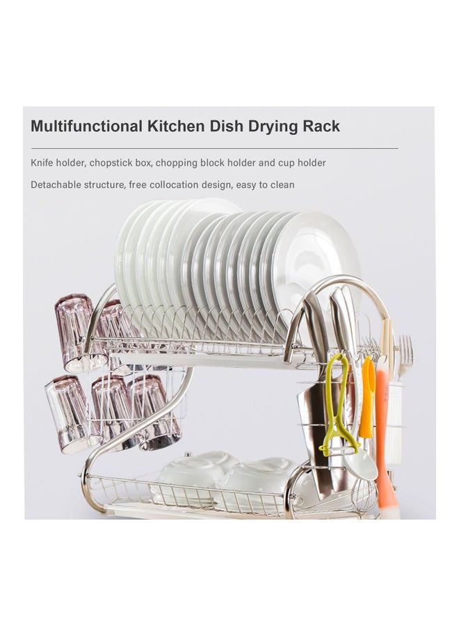 Dish Drying Rack Storage Organizer Silver 41.5x25.5x14cm - Image 3