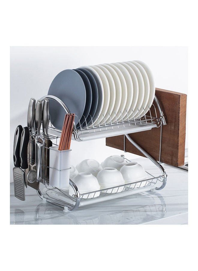 Dish Drying Rack Storage Organizer Silver 41.5x25.5x14cm - Image 4