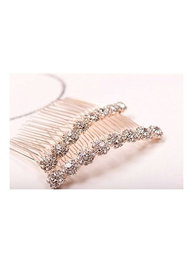 LETSP 2-Piece High-Grade Alloy Diamond Tiara Comb Hair Accessories Gold - Image 1