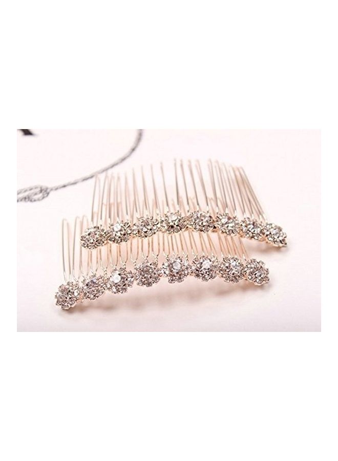 LETSP 2-Piece High-Grade Alloy Diamond Tiara Comb Hair Accessories Gold - Image 2