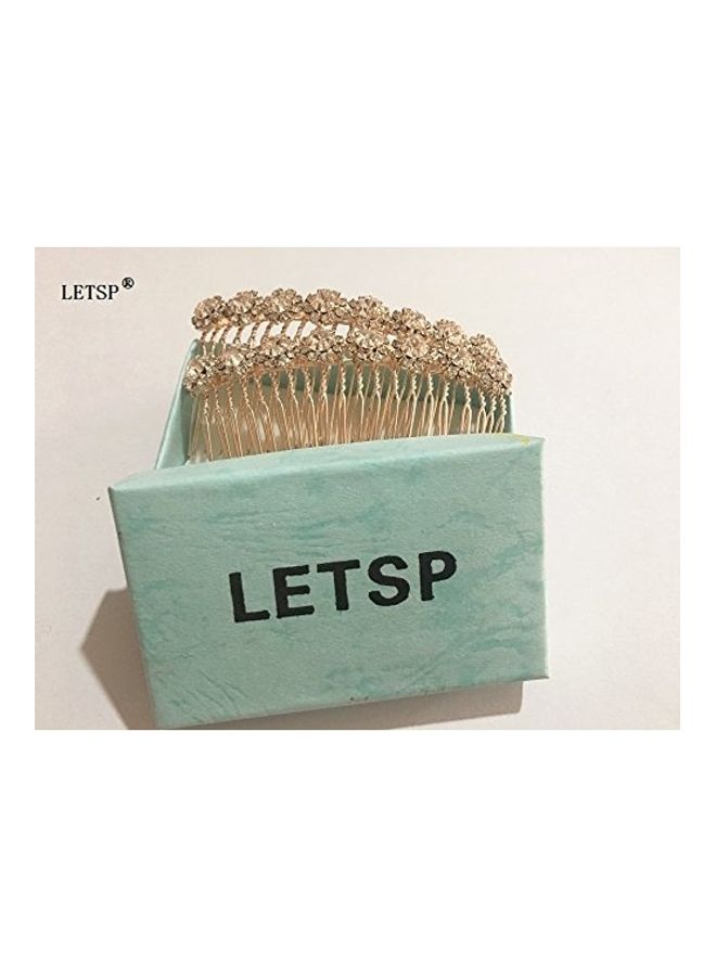 LETSP 2-Piece High-Grade Alloy Diamond Tiara Comb Hair Accessories Gold - Image 5