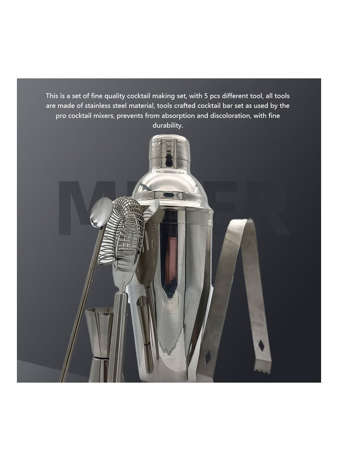 5-Piece Stainless Steel Cocktail Set Silver  - Image 3