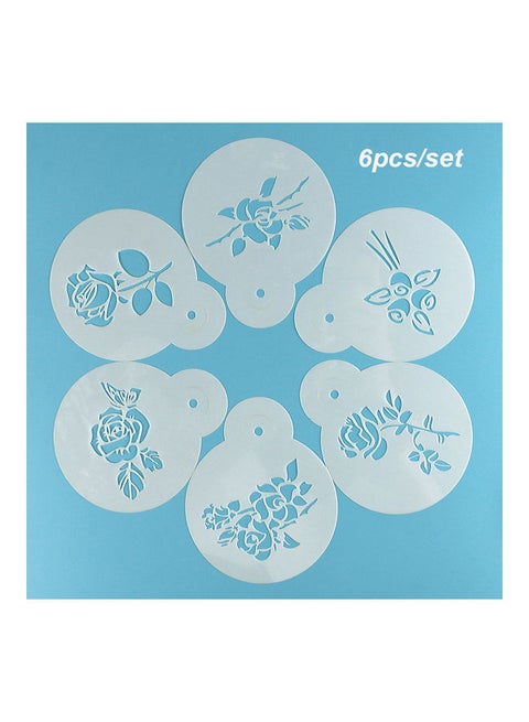 6-Piece Plastic Cake Stencil Fondant Mould White 15x12x0.5cm