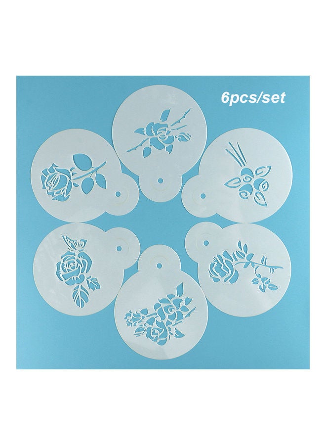 6-Piece Plastic Cake Stencil Fondant Mould White 15x12x0.5cm