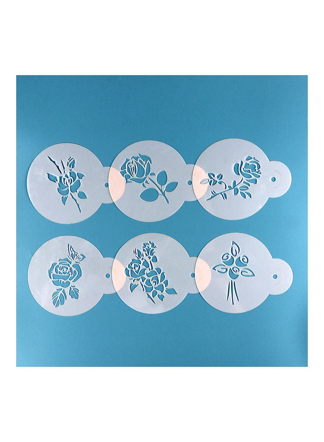 6-Piece Plastic Cake Stencil Fondant Mould White 15x12x0.5cm