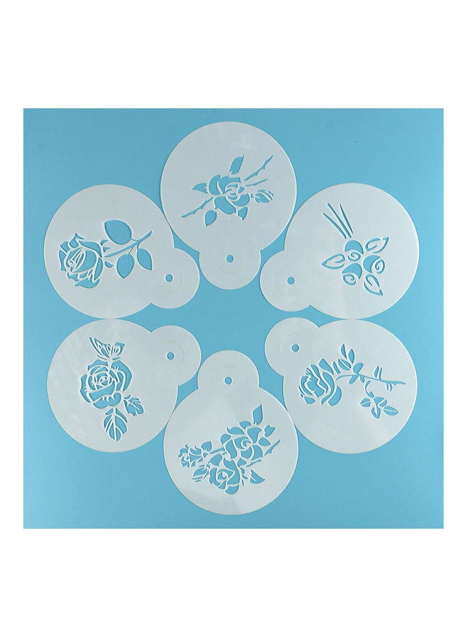 6-Piece Plastic Cake Stencil Fondant Mould White 15x12x0.5cm