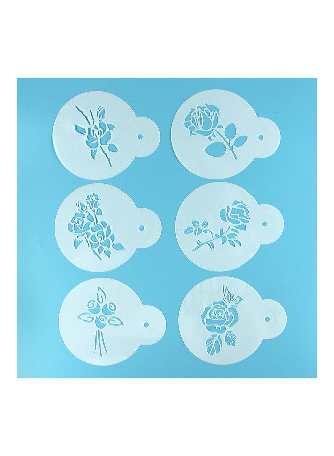 6-Piece Plastic Cake Stencil Fondant Mould White 15x12x0.5cm