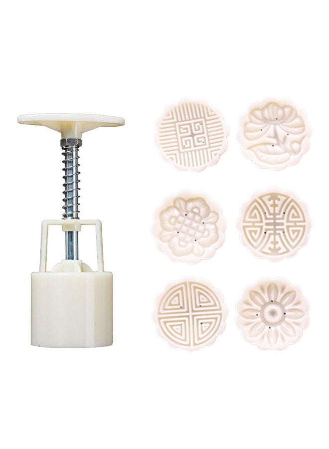 Mid-Autumn Festival Moon Cake Making Mould With 6 Stamps White 14.0X5.0X5.0cm - Image 1