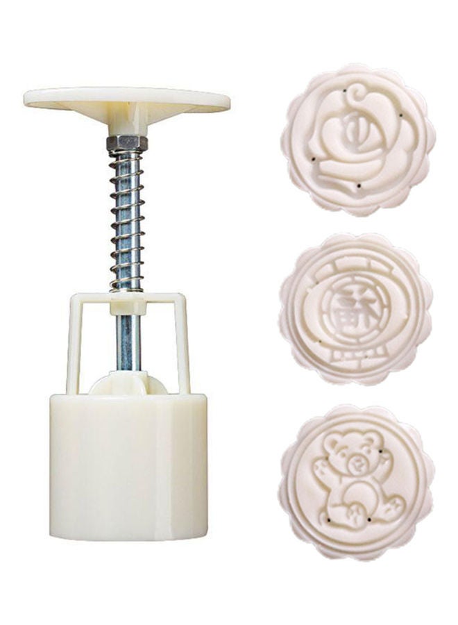 Mid-Autumn Festival Moon Cake Making Mould With 3 Stamps White - Image 1