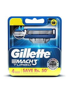 Gillette 4-Piece Mach 3 Turbo Manual Shaving Razor Blades Multicolour  - Image 1