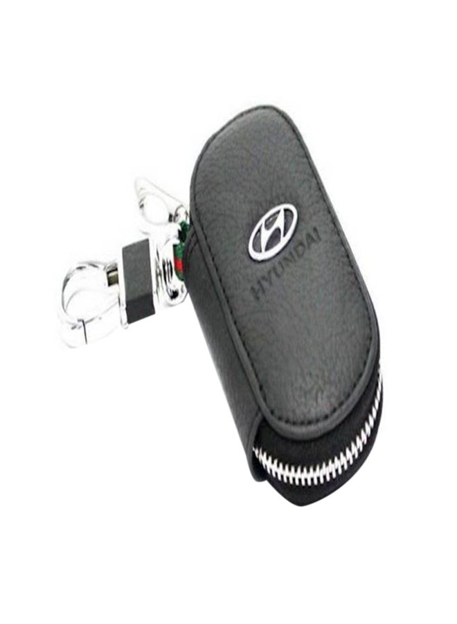 HYUNDAI Logo Key Fob Case With Carabiner Hook Black/Silver - Image 1