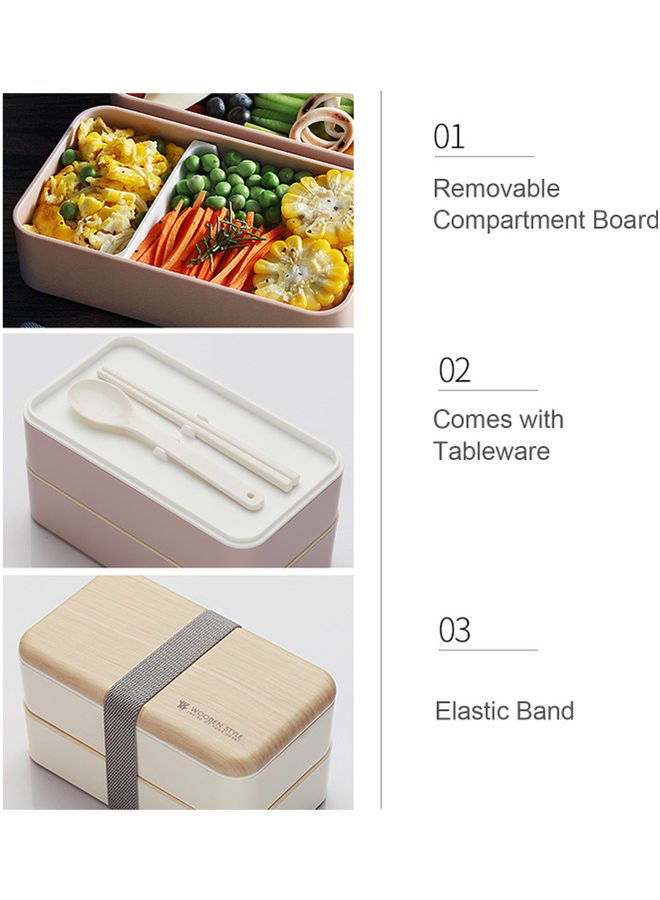 2 Layers Microwave Heating Food Containers With Elastic Band Pink 18.5x10.5x10.0cm - Image 2