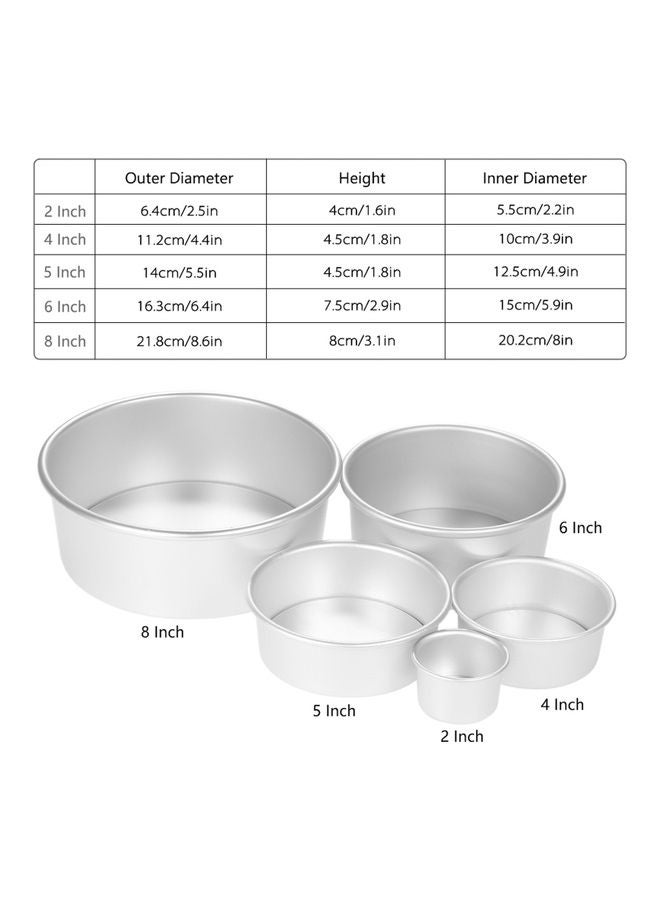 5-Piece  Aluminum Alloy Round Cake Moulds Silver 21.8x21.8x8cm