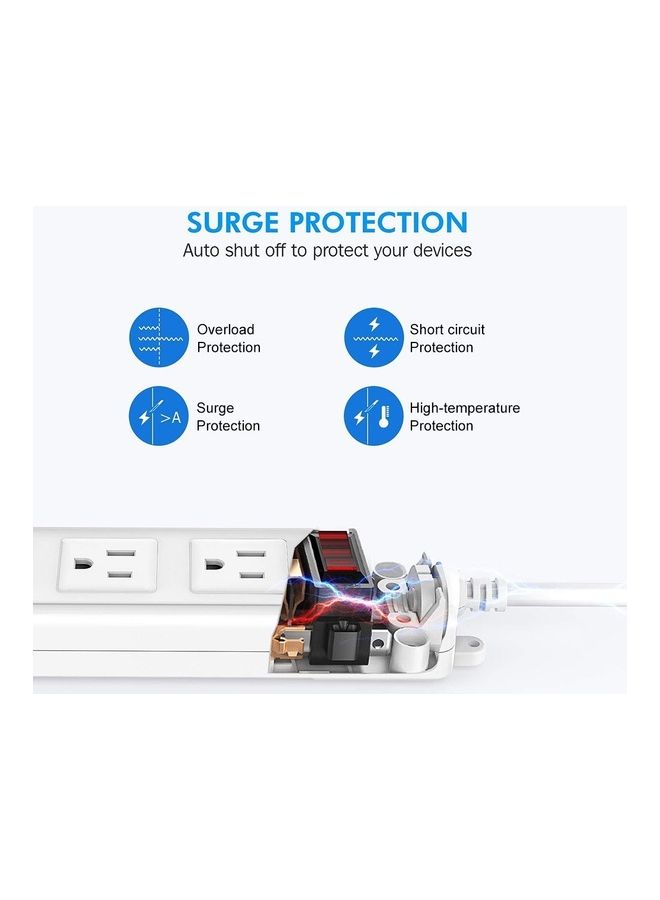 Electric Shockproof Extension Board With 4 Outlets And Overload Protection White  - Image 2