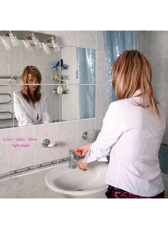 فليلي ملصق جداري بتصميم شكل مرآة من 4 قطع فضي 20x20 cm - Image 5