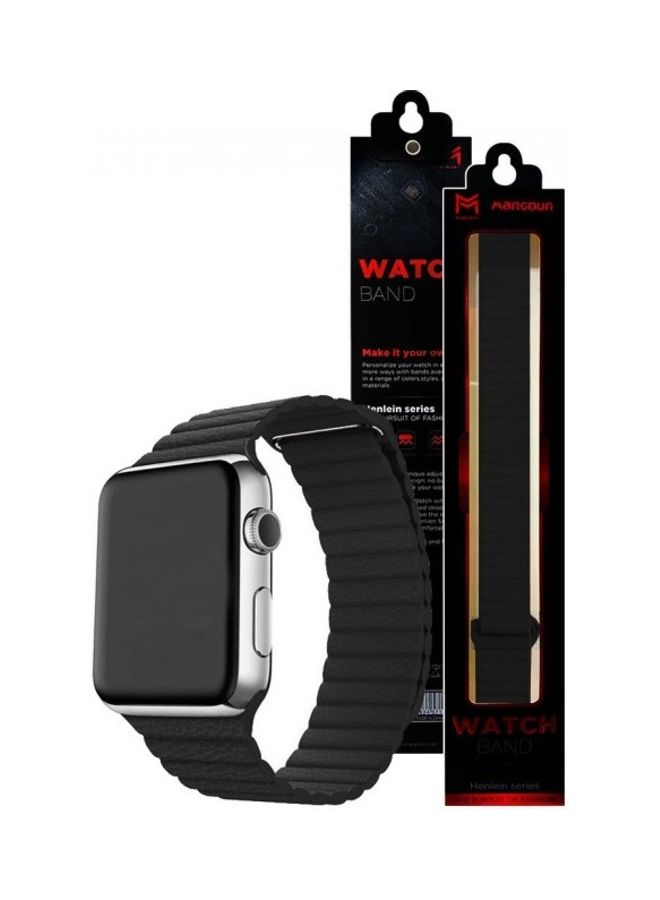 MARGOUN - Apple Watch Band 38mm/40mm/41mm Leather Loop Watch Strap Compatible with iWatch Series 8/7/SE/6/5/4/3/2/1 Black - Image 1