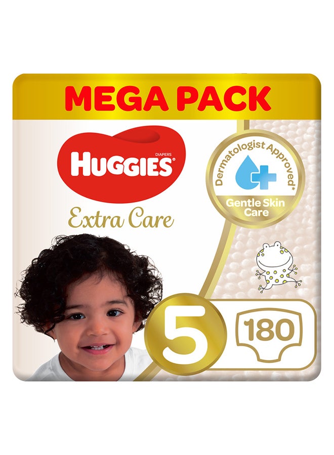 HUGGIES Extra Care Baby Diapers, Size 5, 12 - 22 Kg, 180 Count (60 x 3) - Mega Pack, Gental Skin Care, Dermatologist Approved - Image 1