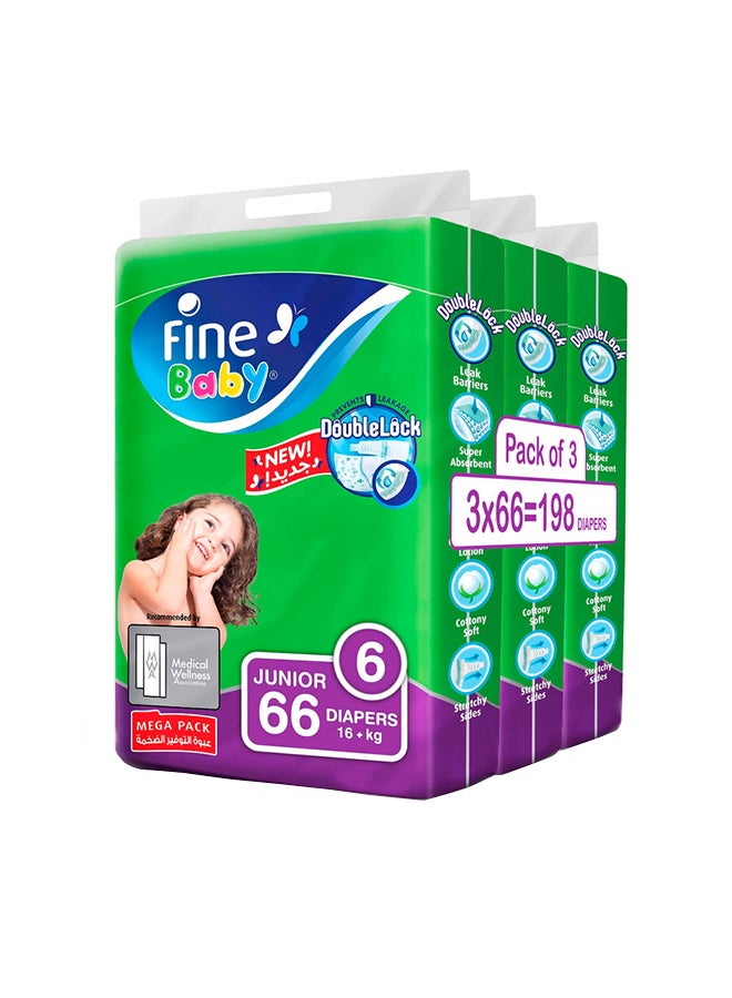 Fine Baby Baby Diapers Size 6 16+Kg 198 Count 66x3 Junior Mega Pack Double Lock Technology Prevents Leakage - Image 1