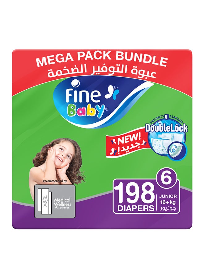 Fine Baby Baby Diapers Size 6 16+Kg 198 Count 66x3 Junior Mega Pack Double Lock Technology Prevents Leakage - Image 2
