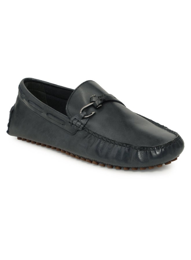 Red Tape Buckle Detailed Slip-On Flat Moccasins Black - Image 1