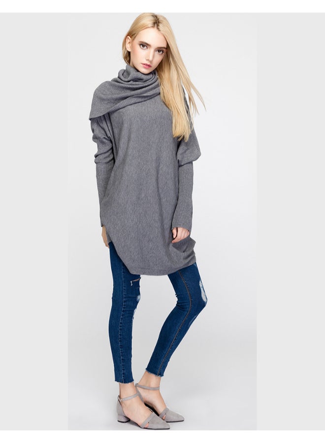 Joychic Turtle Neck Loose Sweater Grey - Image 3