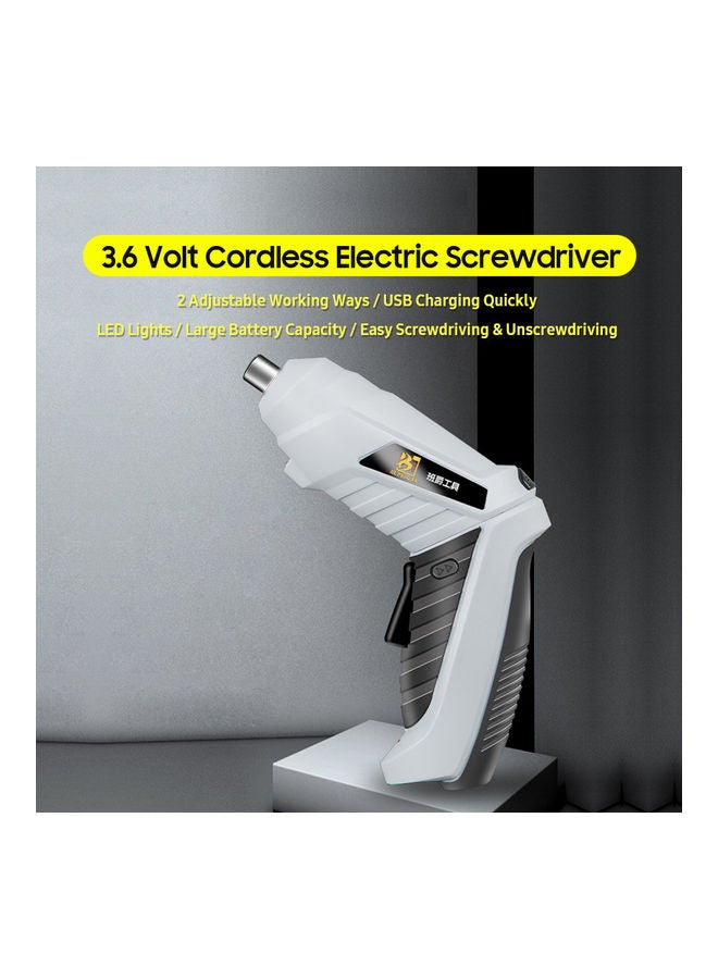 Generic 3.6 Volt Cordless Electric Screwdriver Kit with LED Light White/Black  - Image 2
