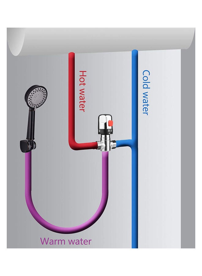 Generic - Bathroom Adjustable Thermostatic Temperature Control Valve Hot Cold Water Shower Silver 13x5x7cm - Image 1