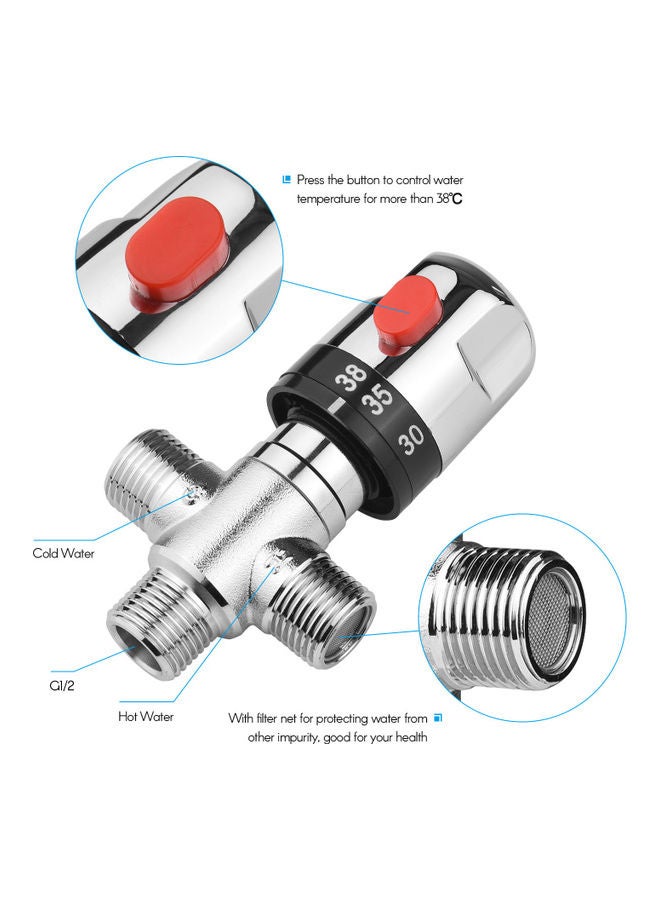 Generic - Bathroom Adjustable Thermostatic Temperature Control Valve Hot Cold Water Shower Silver 13x5x7cm - Image 1