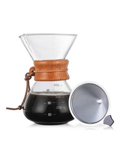 Generic Pour Over Coffee Maker 14oz Paperless Glass Carafe with Stainless Steel Filter And Wood Sleeve Brown/Clear  - Image 1