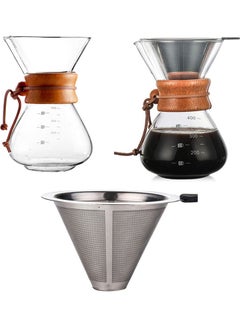 Generic Pour Over Coffee Maker 14oz Paperless Glass Carafe with Stainless Steel Filter And Wood Sleeve Brown/Clear  - Image 3