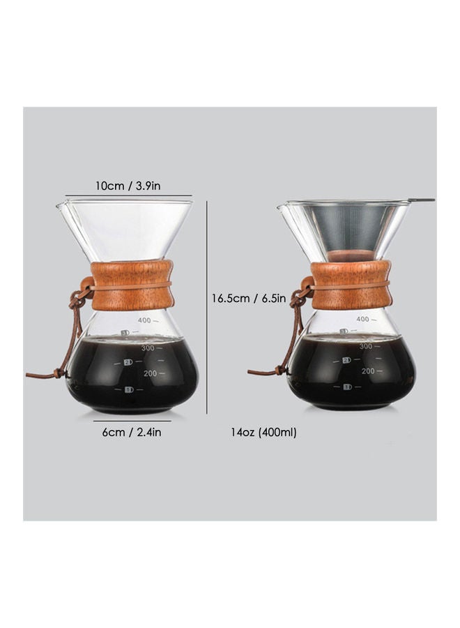Generic Pour Over Coffee Maker 14oz Paperless Glass Carafe with Stainless Steel Filter And Wood Sleeve Brown/Clear  - Image 5