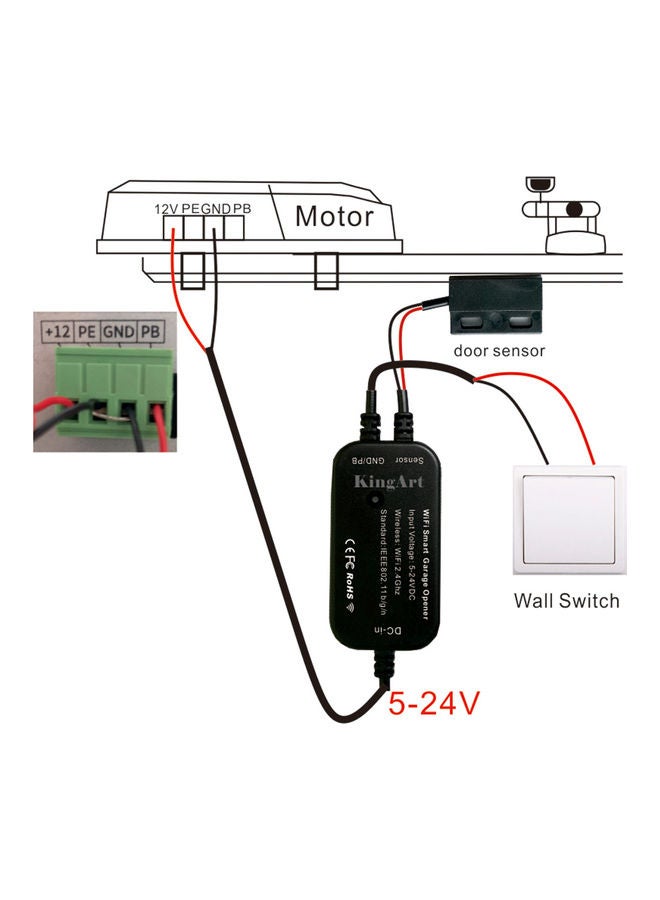Wi-Fi Switch Intelligent Garage Door Opener Controller Smart Life APP Control Black 10x10x5cm - Image 3