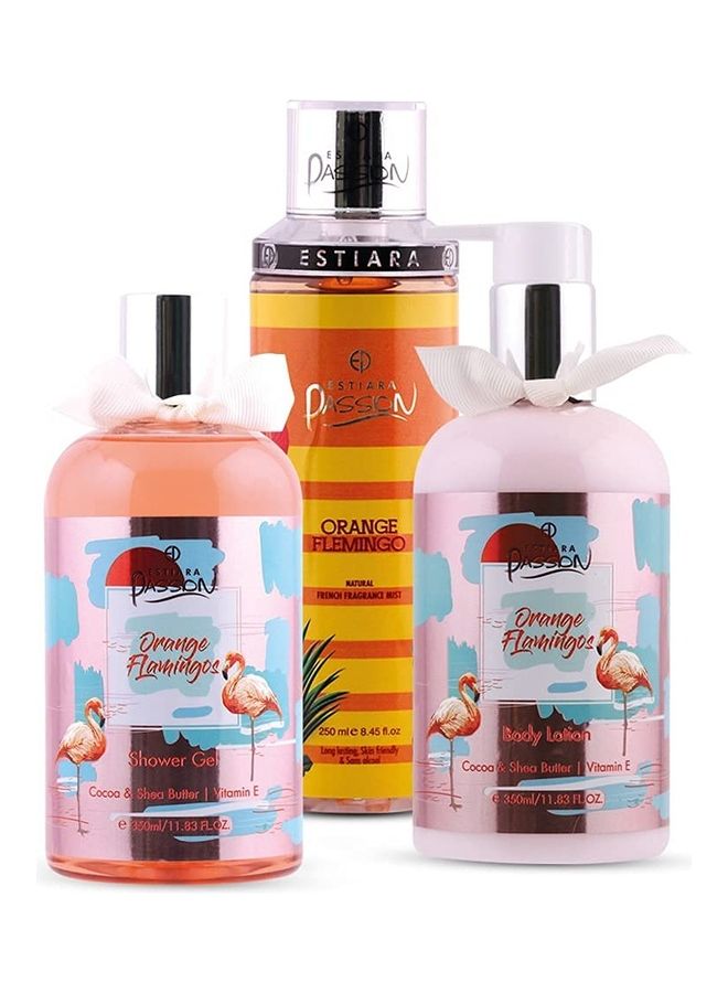 Estiara Passion 3-Piece Orange Flamingo Bath And Body Gift Set Clear 950ml  - Image 1