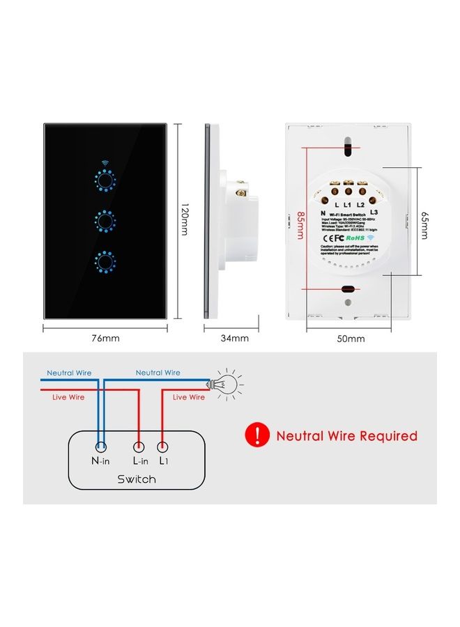 Wi-Fi Smart Switch with Installation Screws Black - Image 5