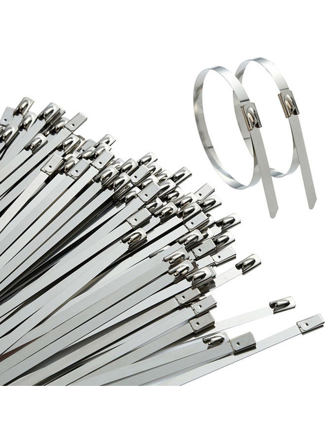 100-Piece Stainless Steel Zip Ties Silver - Image 1