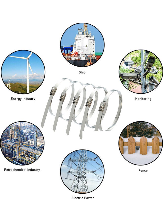 100-Piece Stainless Steel Zip Ties Silver - Image 2