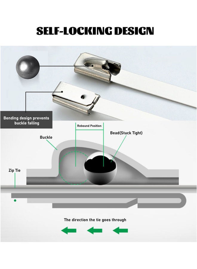 100-Piece Stainless Steel Zip Ties Silver - Image 4