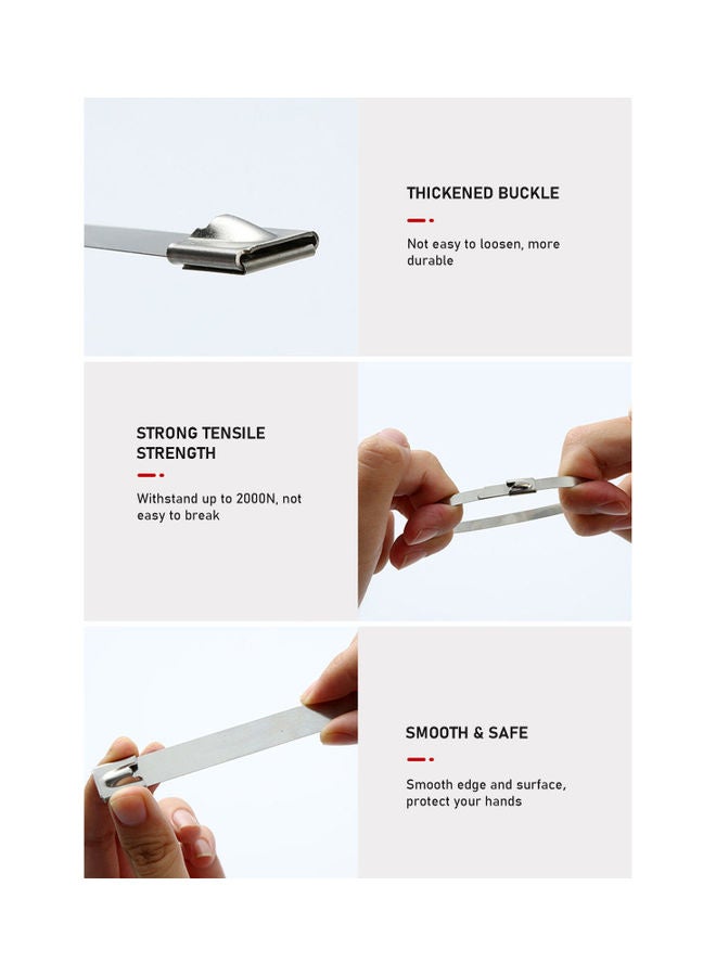 100-Piece Stainless Steel Zip Ties Silver - Image 5