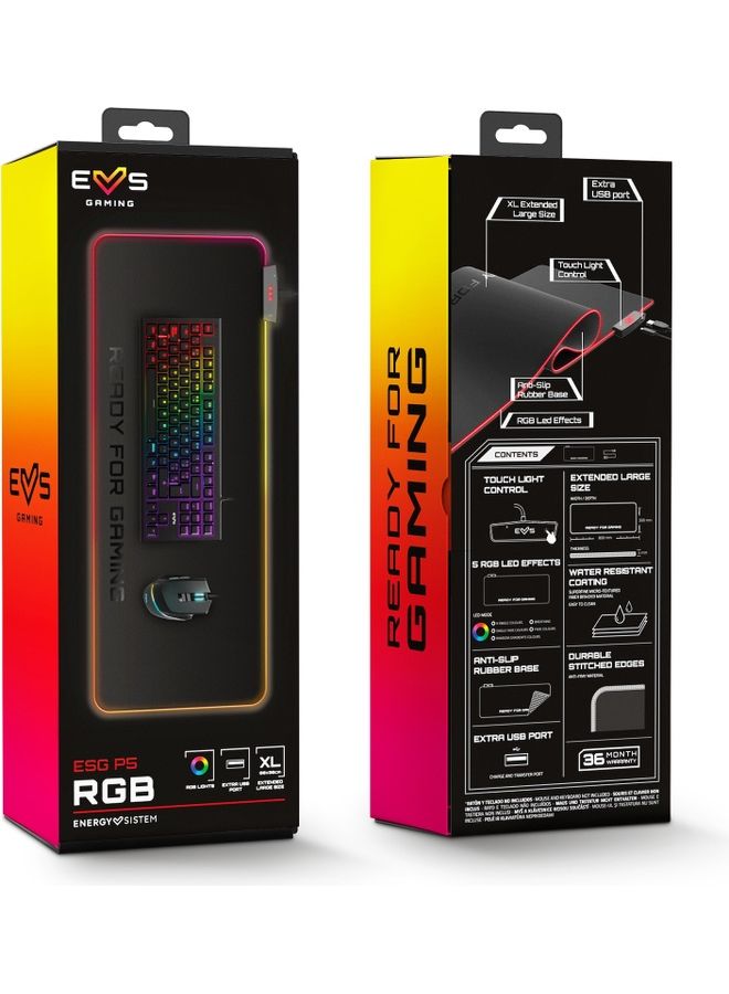 Fabric Gaming Mouse Pad ESG P5 RGB Water Resistant (XL Size, Non-Slip Base), Black
