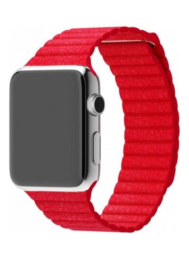 MARGOUN - Apple Watch Band 38mm/40mm/41mm Leather Loop Watch Strap Compatible with iWatch Series 8/7/SE/6/5/4/3/2/1 Red - Image 1