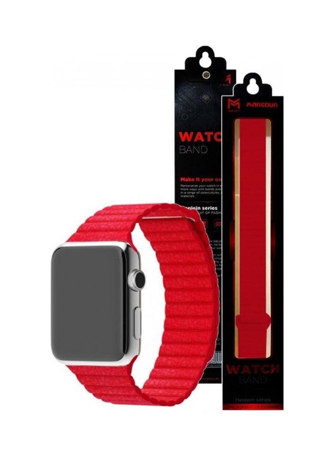 MARGOUN - Apple Watch Band 38mm/40mm/41mm Leather Loop Watch Strap Compatible with iWatch Series 8/7/SE/6/5/4/3/2/1 Red - Image 1