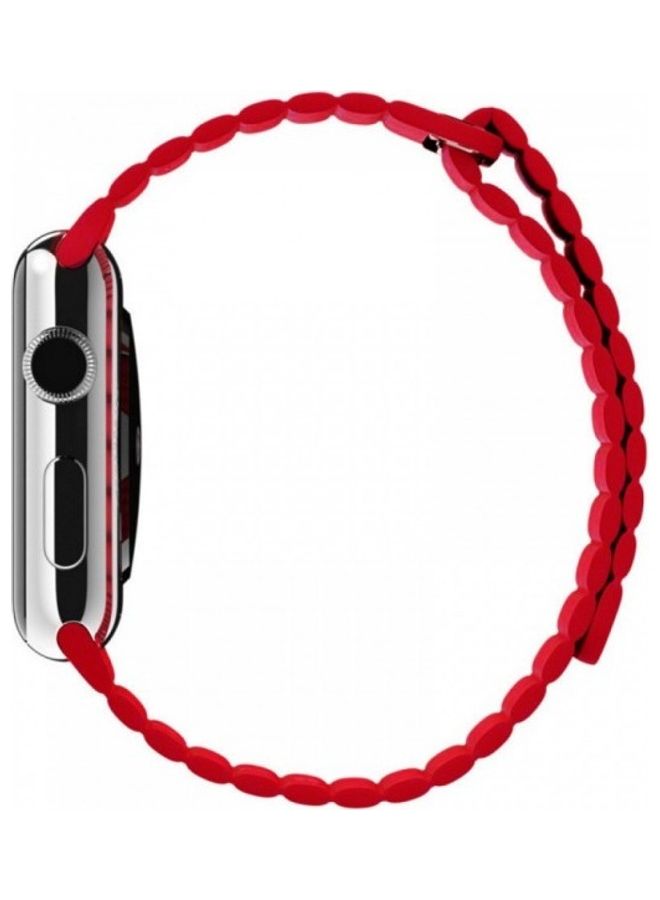 MARGOUN - Apple Watch Band 38mm/40mm/41mm Leather Loop Watch Strap Compatible with iWatch Series 8/7/SE/6/5/4/3/2/1 Red - Image 1