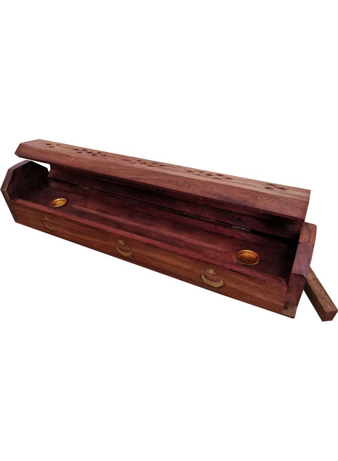 Wooden Engraved Incense Burner Holder Brown 30x6cm - Image 2