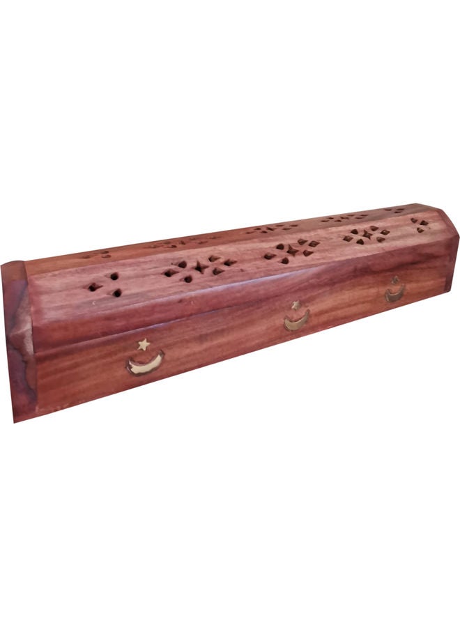 Wooden Engraved Incense Burner Holder Brown 30x6cm - Image 3