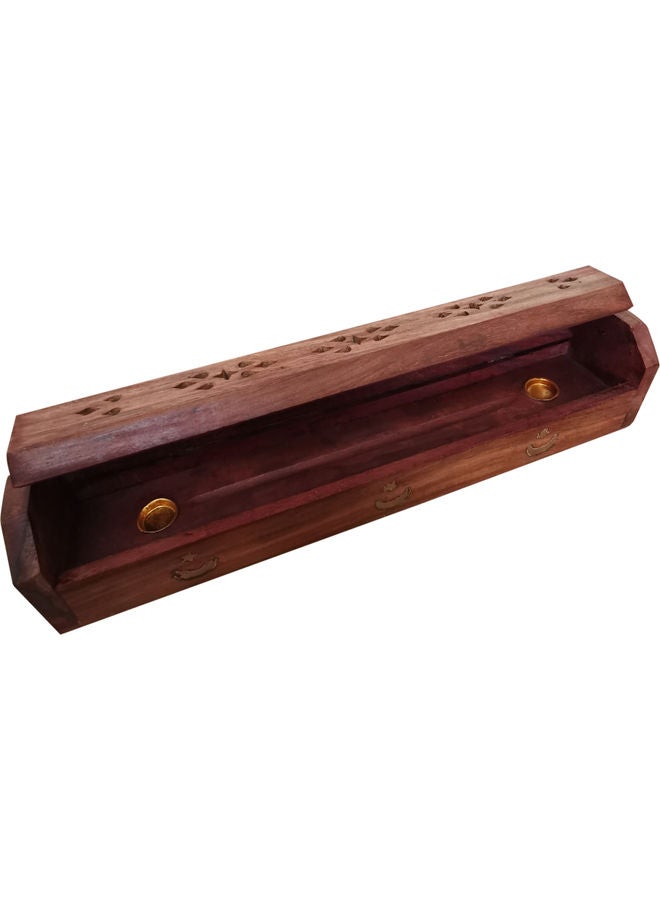 Wooden Engraved Incense Burner Holder Brown 30x6cm - Image 4